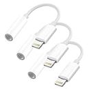 Lightning to 3.5 mm Headphone Jack Adapter, 3 Pack [Apple MFi Certified] for iPhone 3.5mm Headphones/Earphones Aux Audio Adapter Dongle for iPhone 14 13 12 11 XS XR X 8 7 iPad, Support Music + Calling