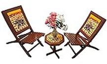 Paartha Saarthi Rajasthani Dhola Maru Handmade Wooden Ethinic Antique Designer Folding Chairs & Table Set for Home Decor, Office, Garden, Outdoor, Indoor - (Multicolour, Set of 3)