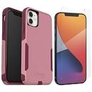 OtterBox Commuter Series Case for iPhone 11 (Only) - with Zagg Glass Elite+ Clear Screen Protector - Non-Retail Packaging - Cupids Way (Rosemarine Pink/Red Plum)