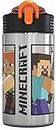 Zak Designs Minecraft - Stainless Steel Water Bottle with One Hand Operation Action Lid and Built-in Carrying Loop, with Straw Spout is Perfect for Kids (15.5 oz, 18/8, BPA-Free)