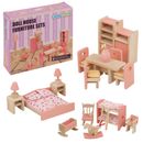 Juegos de muebles de madera para casa de muñecas para niños baño dormitorio sala de estar juguete de regalo