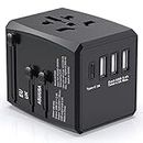 Universal Travel Adapter Worldwide, International Travel Plug Adapter With USB C and 3 USB Travel Adaptor All in One Universal Charger Power Adapter for European EU US UK AUS