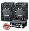 McGrey PA Komplettset DJ Anlage PowerDJ-2000 (System mit Partyboxen, Lautsprecher, 2 x 600 Watt, Bluetooth-Endstufe, Verstärker, Lautsprecherkabel)