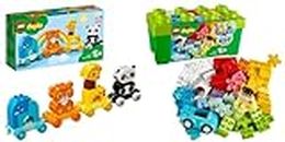 LEGO 10913 DUPLO Classic Brick Box Building Set with Storage (Multicolor,1.5 Year Old), 65 Pcs Duplo My First Animal Train 10955 Building Toy (15 Pieces), Multi Color