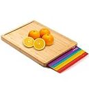 Bamboo Wood Cutting Board Set with 7 Flexible Cutting Mats with Food Icons, Easy to Clean Cutting Boards for Kitchen