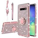 for S10 Plus Case, Galaxy S10 Plus Case for Women Glitter Crystal Soft Clear TPU Luxury Bling Cute Protective Cover with Kickstand Strap for Samsung Galaxy S10 Plus Case (2019) (Glitter Rose)