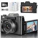 4K 56MP UHD Digital Camera AutoFocus with 16X Digital Zoom Vlogging Camera for YouTube with 3.0 Inch 180° Rotation Flip Screen Compact Camera for Beginners Adults with 32GB Micro SD Card & 2 Batteries