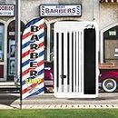 QSUM Barber Shop-Federflagge,8FT Barbershop-Werbe-Swooper-Flagge mit Stangen-Set, Erdspieß,Barber Shop-Schilder für Unternehmen und Schaufenster