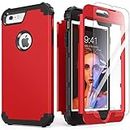 IDweel for iPhone 6S Plus Case with Tempered Glass Screen Protector, for iPhone 6 Plus Case, 3 in 1 Shockproof Slim Hybrid Heavy Duty Hard PC Cover Soft Silicone Bumper Full Body Case (Red)