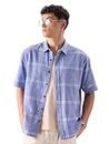 The Souled Store Plaid: Purple and White Men and Boys Short Sleeve Button Down Oversized Fit Shirts