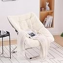 Welnow Comfy Saucer Chair, Oversized Folding Faux Fur Chair Soft Furry Lounge Lazy Chair with Metal Frame Moon Chair Accent Chair for Bedroom, Living Room, Dorm Rooms, Beige
