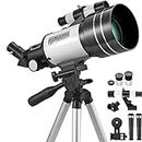 Telescope for Astronomy Adult Kids Beginners,Luteti 15X-150X Astronomical Refractor Telescope, 300X70mm Telescope with Tripod Smartphone Adapter