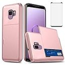 Asuwish Phone Case for Samsung Galaxy S9 with Tempered Glass Screen Protector and Credit Card Holder Wallet Cover Hard Hybrid Cell Accessories Glaxay S 9 Edge 9S GS9 Mobile Slot Women Men Rosegold