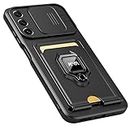 Kapa Bisen Back Cover for Samsung Galaxy S20 FE, Inbuilt Camera Slider,Ring Stand and Card Pocket Shockproof Slim Bumper Back Case (Black), TPU+PC