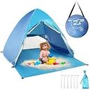 Pop Up Beach Tent, Easy Pop Up Beach Tent with UPF 50+Anti UV for 2-3 Person, Automatic Sun Shelter Umbrella Sun Shade Portable Outdoor Beach Tents (Blue)