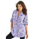 Plus Size Women's English Floral Big Shirt by Roaman's in Lavender Romantic Rose (Size 16 W) Button Down Tunic Shirt Blouse