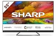 SHARP 4T-C55EQ3KM2AG 55-Inch 4K UHD Quantum Dot Frameless Android Smart TV with Freeview HD, Google Assistant, Chromecast, 4 x HDMI, 2 x USB & Bluetooth, QLED TV – Black