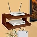 Furniture Cafe Set top Box Stand WiFi Router Holder Wooden Wall Shelves for Home Wall Mount Stylish TV Cabinet Living Room Furniture (Color-Walnut Brown)