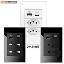Wall Socket USB Type C 15A US/Mexico 16A Italy/Chile 20A Brazil Outlets Jack Tempered Glass/Plastic