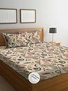 DECOMIZER Cotton Feel Glace Cotton Elastic Fitted Printed King Size Double Bed Bedsheet with 2 Pillow Coverm Fits Upto 8 inches Mattress,Size- 72x78x10 Inches,Beige Anokhi