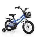 BABY JOY Kids Bike, 14 Inches Children Bikes for Boys Girls Age 3-8 Years w/Training Wheels, Handbrake, Coaster Brake & Removable Basket, Kids Bicycle of Multiple Colors