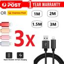 3X Nylon Fast USB Cable Charger Cord Charging For iPhone 7 8 XR 11 12 13 14 Pro