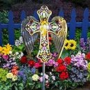 TEDOF Solar Glass Cross Lights Outdoor Garden,Cemetery Decorations for Grave,Jesus Cross Angel Wings Memorial Gifts for Mother,Yard Pathway Lawn Grave Garden Decor