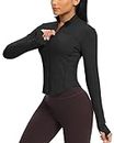 QUEENIEKE Workout Jacket for Women Lightweight Full-Zip BBL Yoga Running Athletic Jacket With Thumb Holes (Black, M)