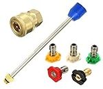 Jpt Combo Pressure Washer 10"/25Cm Extension Rod With 1/4 Quick Connector And 5 Pcs Multiple Degree Washer Spray Nozzle Tips - Copper