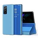 Navnika® Mirror Flip Compatible with Samsung Galaxy Note 8 Protective Leather Flip View Kickstand Flip Back Case and Cover for Samsung Galaxy Note 8 S-Dimond Blue Mirror Flip Semi transparent Clear View