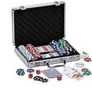 PROMO SHOP Poker Aktentasche mit 200 Poker Chips mit 5 verschiedenen Werten, 5 Würfeln, Chips Distributor und 2 DecksProfessional · Poker Set mit starker Aluminium Poker Aktentasche