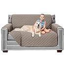 Sofa Shield Patented Loveseat Couch Cover, Reversible Tear and Stain Resistant Sofa Slipcover, Quilted Microfiber 137 cm 2 Seat Furniture Protector with Straps, Washable Covers for Dogs Kids Lt Taupe