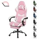 Advwin Gaming Chair with Footrest 135° Recline Ergonomic Office Chair with Adjustable Headrest Lumbar Pillow Linkage Armrests High Back PU Leather Computer Video Recliner Chair Pink