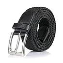 BSLLNEK Elastic Braided Belt, 1 3/8", Woven Stretch Belt for Golf Casual Jeans Shorts Pants, Black, Medium (33-36" Waist)