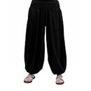 SAVARI | Harem Pants | Aladin Model | Harem Pants | Oriental Style, Wide, Long and Comfortable | Ideal for Yoga | Women and Men | Plain | Grey, White, Wine, Black, Navy | S-3XL, Black/White, S
