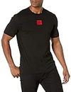 HUGO Mens Ribbed Crew Neck Regular Fit Center Logo T-Shirt, Raven Black, Medium US