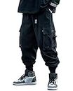 ORANDESIGNE Herren Techwear Hosen Hip Hop Jogger Cargo Pants Baggy Streetwear Punk Hose D Schwarz XL