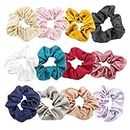 Silk Hair Scrunchies for Women Girls, Hair Bands Scrunchy Hair Ties Ropes, Soft Bobbles Elastic Bands Ponytail Holder Hair Accessories, 12 Pack Multicolor