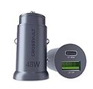 CROSSVOLT 48W Car Charger Dual Port Fast Charge (PD Charging 30W PPS + 18W Qualcomm 3.0) Type C Car Adapter for Samsung Series|Nothing Phone1|Google Pixel|iPhone 14/13/12/11, iPad 9th/10th (Silver)