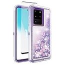 Asuwish Phone Case for Samsung Galaxy S20 Ultra 5G with Screen Protector Bling Liquid Glitter Clear Hybrid Shockproof TPU Silicone Protective Cell Cover S20ultra 20S S 20 A20 S2O 20ultra G5 Purple