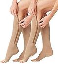 JABA'S® Zipper Medical Compression Socks Stockings with Open Toe Calf Support Best Stocking for Edema, Swollen, Nurses, Pregnancy, Recovery Leg Knee High Sports Length, Better Blood Circulation