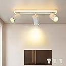 LED Deckenstrahler 3 Flammig Schwenkbar 350°,Deckenleuchte mit unteres Glühen 10W+3x5W GU10 Spots,3000K Warmweiß Deckenlampe strahler,Modern Deckenspot Lampe,Spotleuchte wand für Küche,Wohnzimmer Weiß