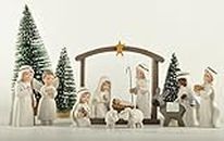 MeritMode Nativity Scene Set, 12-Piece Holy Family Figurine - Hand Painted Mini Decorative Religious Christmas Figurines, Nativity Sets Including Baby Jesus, Mary and Joseph, Resin, Cream White