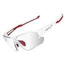 ROCKBROS Cycling Sunglasses Photochromic Bike Glasses for Men Women Sports Goggles UV Protection (White Red)