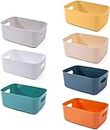 OWill 7-Pack Plastic Storage Bins and Baskets for Efficient Home Organization - Small Containers in Multiple Colors for Kitchen, Cupboard, and Bathroom Organizer on Shelves and Tubs
