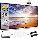 Projection Screen 120 Inch, EFFUN 16:9 4K HD Portable & Foldable Anti-Crease Large Projector Screen for Home Theater Outdoor Indoor Use Support Double Sided Movie Screen for Projector White