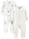 Simple Joys by Carter's 2-Way Zip Thermal Footed Sleep and Play, Pack of 2 Dormeuses Tout-Petits, Animal/Soleil, 0 Mois (Lot de 2) Mixte Bébé