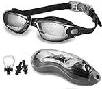 PRIME DEALS Mirrored Wide-Vision Swim Goggles Pro Clear Lens & Swimming Goggles with UV and Anti Fog Protection for Adult Men Women with Free Protective Case, Nose Clip, Ear Plugs (Grey)