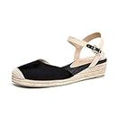 DREAM PAIRS Women's Espadrilles Wedge Sandals Closed Toe Adjustable Ankle Strap Mid Low Heel Summer Shoes Black,Size 8 US/6 UK,DPW211