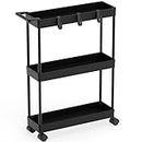 SimpleHouseware Kitchen Cart Storage 3-Tier Slim/Super Narrow Shelves with Handle, 5.5'' W for Narrow Place, Black